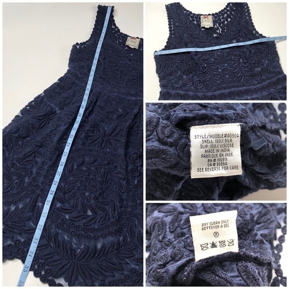 YOANA Baraschi BHLDN Navy Embroidered Floral Leaf Lace 100% Silk Cocktail Dress - Picture 15 of 16